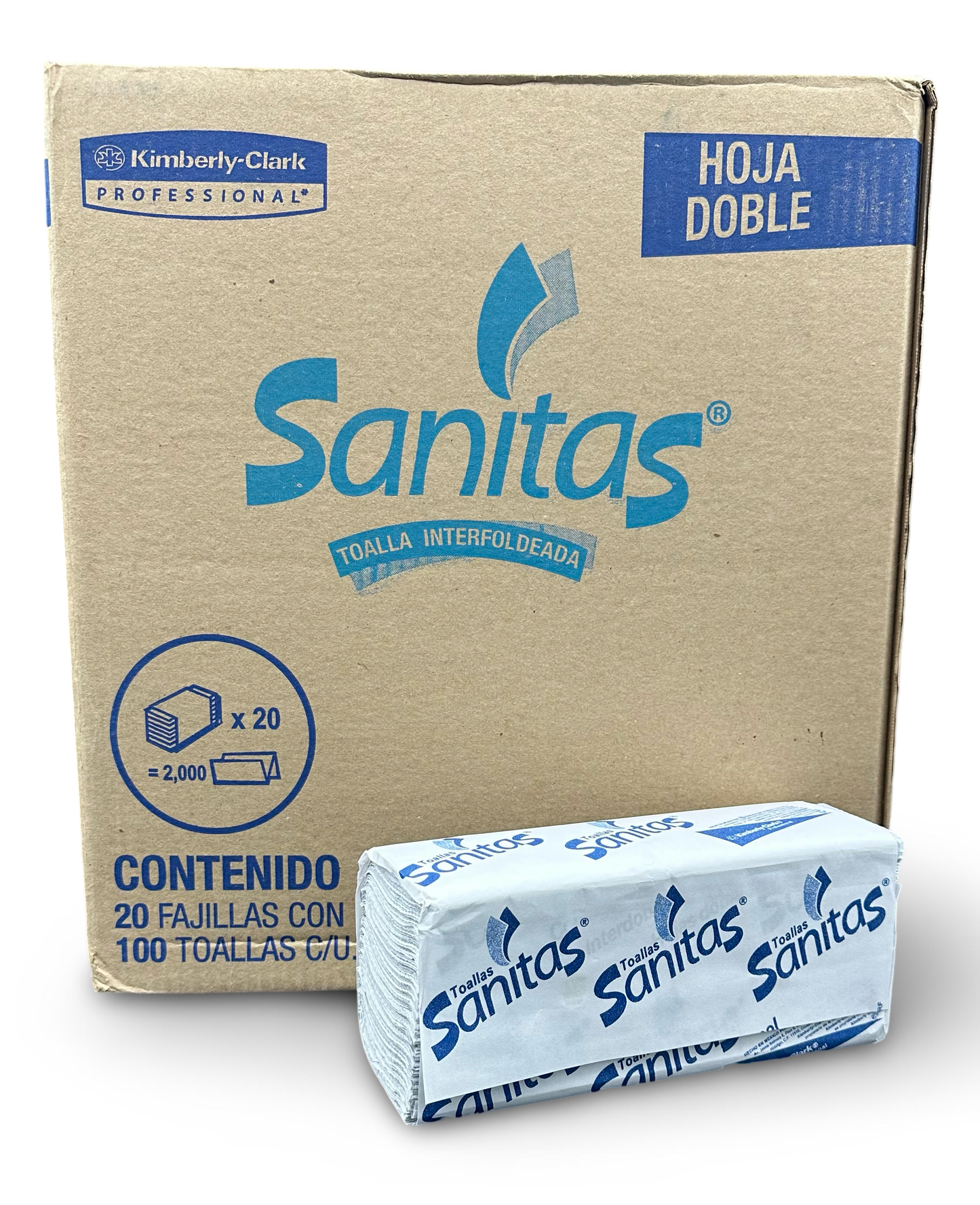 Toallas Interdobladas Kimberly-Clark Sanitas 20 Fajillas con 100 pzas c/u