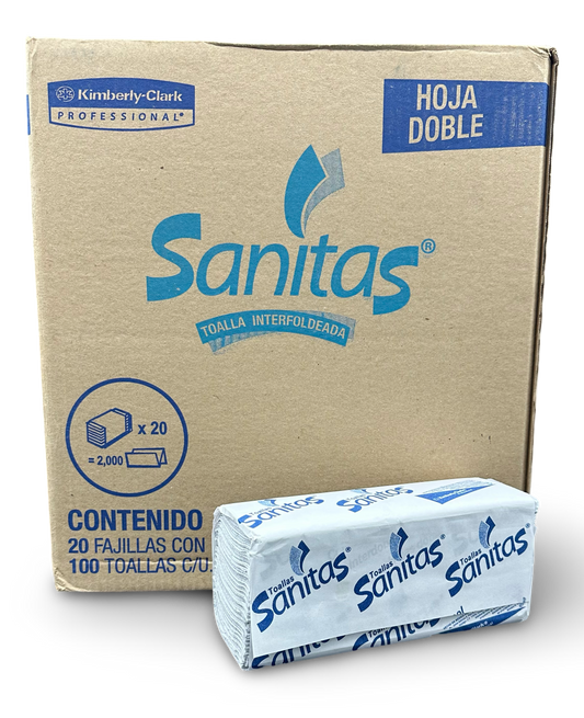 Toallas Interdobladas Kimberly-Clark Sanitas 20 Fajillas con 100 pzas c/u