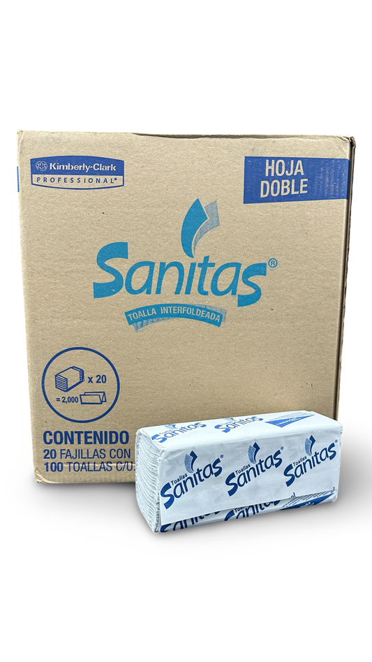 Toallas Interdobladas Kimberly-Clark Sanitas 20 Fajillas con 100 pzas c/u